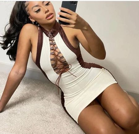 NEUES sexy Minikleid beige-braun für Gr. XS & S - 221672