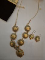 Handmade necklace & earrings set - gold & turquoise. As new.