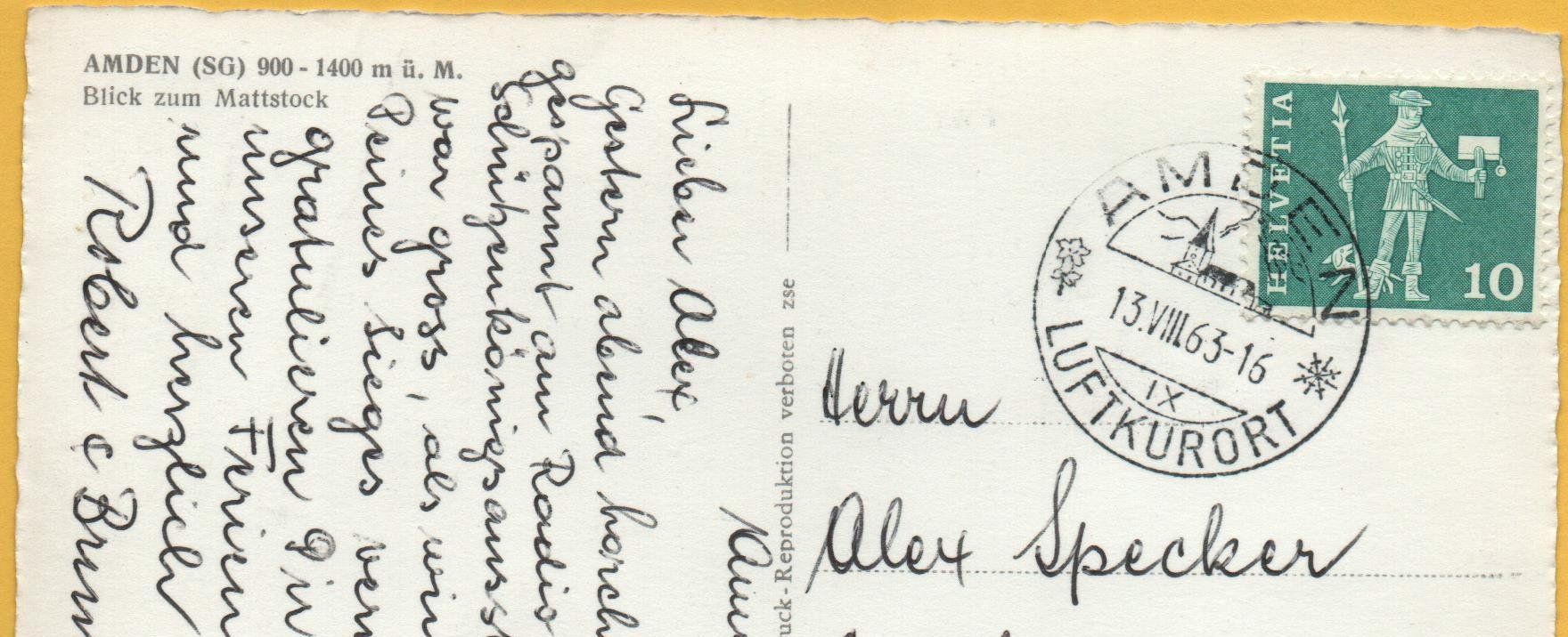Cartoline postali: AMDEN Blick zum Mattstock – Usato da Jona venduto da philajona 1