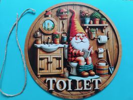 Holzschild Toilette WC, Lustiger Zwerg