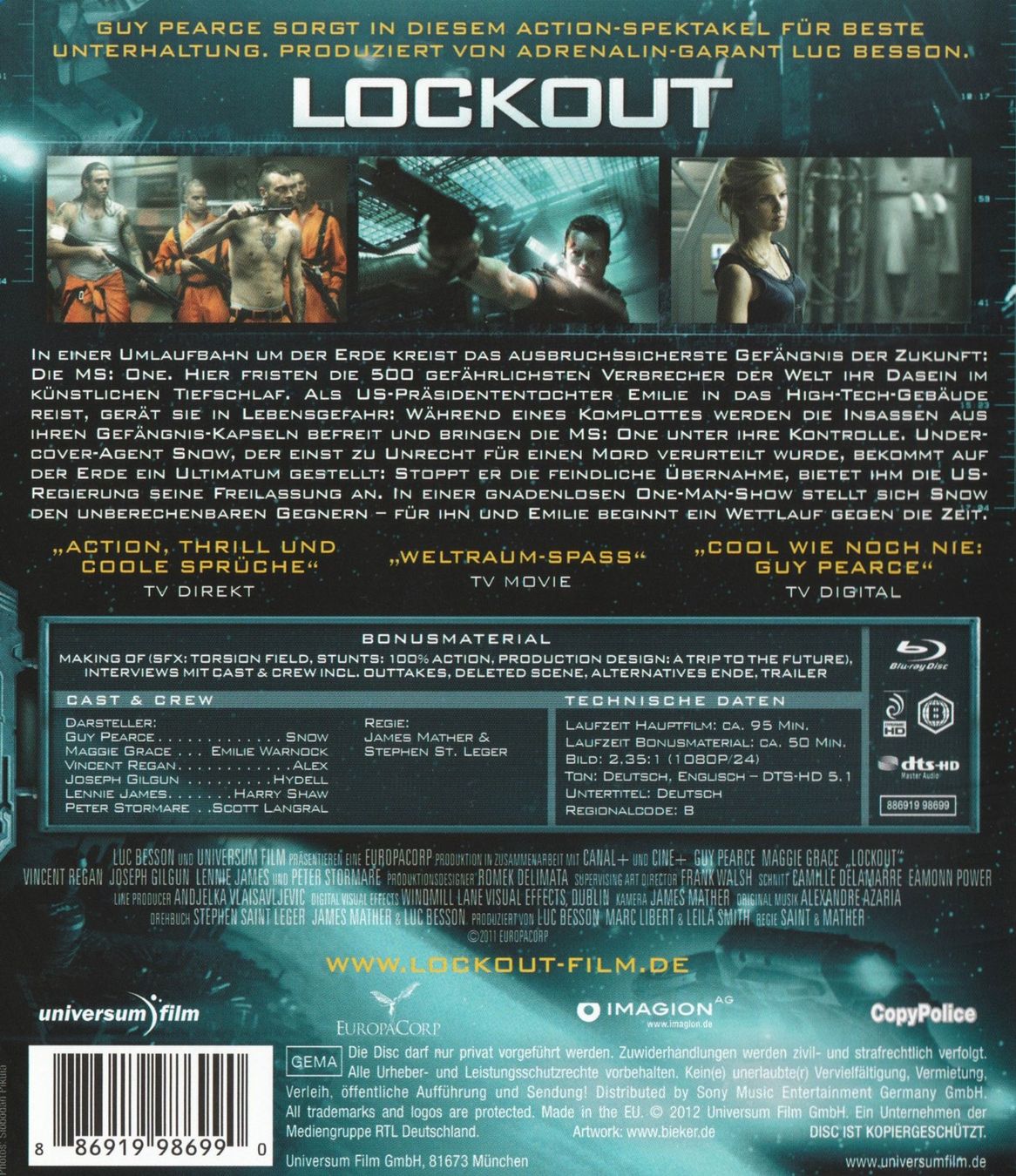 Tutti i DVDs: Lockout - MS One: Maximum Security (2012) Guy Pearce/Blu-ray – Usato da Volketswil venduto da cinephilia 1