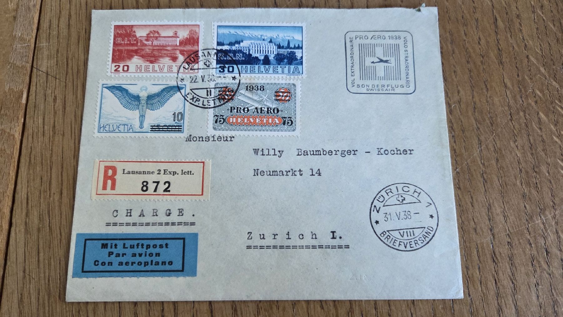 Tutti i francobolli: 1938 Pro Aero Flug Einschreiben – Usato da Arni AG venduto da Moth68