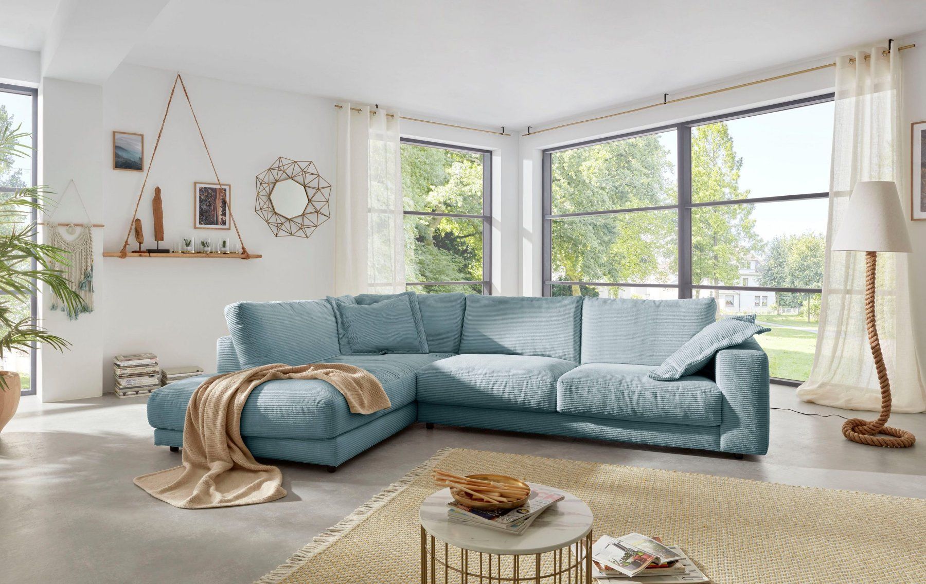 Divani: Ecksofa High End in Cord light Blue links – Nuovo e nell'imballaggio originale da Bischofszell venduto da deluxe-moebel