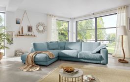 Ecksofa High End in Cord light Blue links