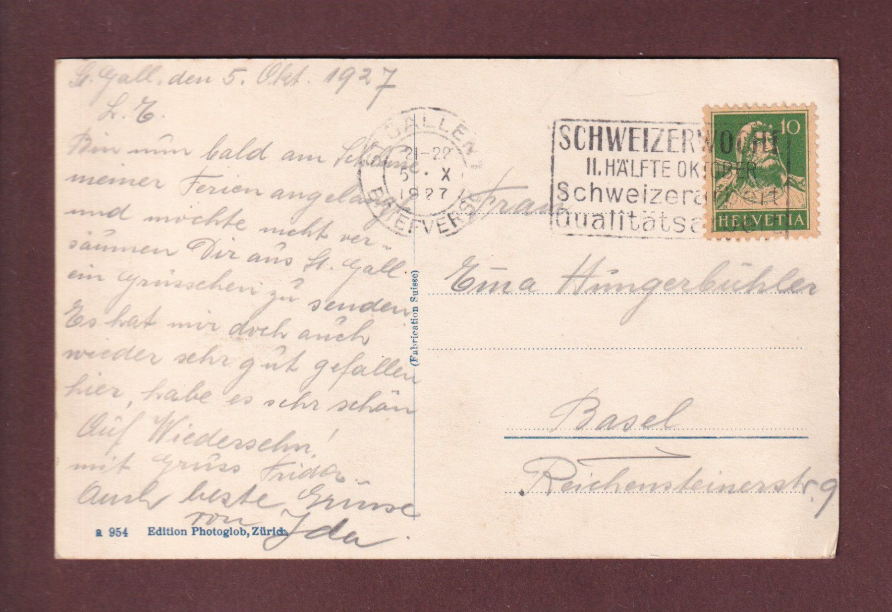 Cartoline postali: ST. GALLEN - Bahnhof - Postgebäude - 1927 – Usato da Pully venduto da nicecards 1
