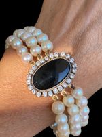 Vintage-Perlenarmband Hakoya mit 18K Gold Verschluss & Onyx