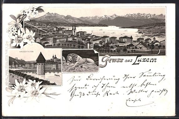 Ansichtskarten: Litho Luzern, Wasserturm, Gesamtansicht, – Gebraucht aus Berlin von bartko-reher