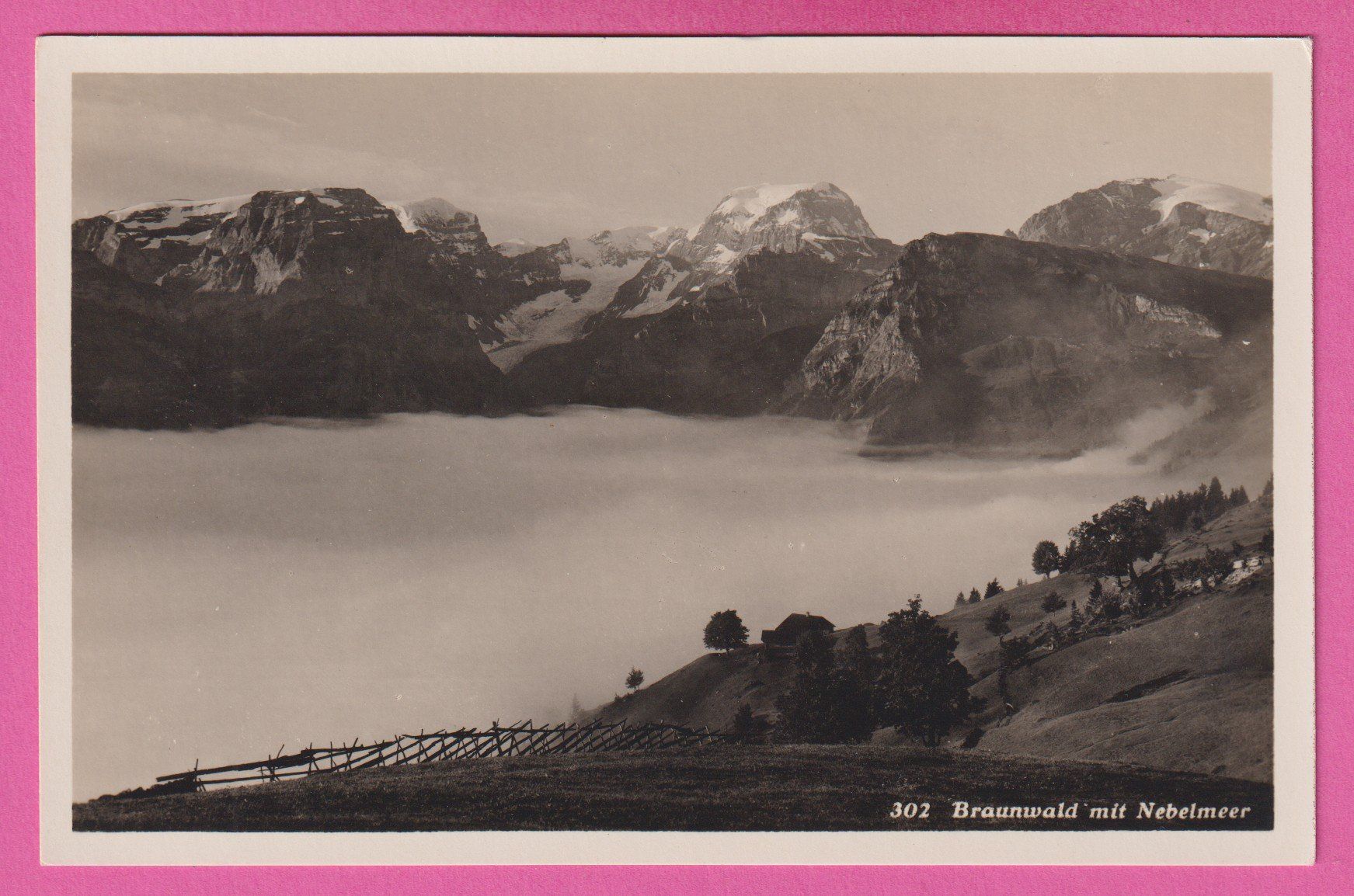 Ansichtskarten: Braunwald mit Nebelmeer 1930 – Gebraucht aus Einsiedeln von dillie