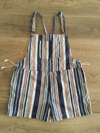 Vintage Träger Hose kurz 100 % BW gestreift weiss bunt Gr L