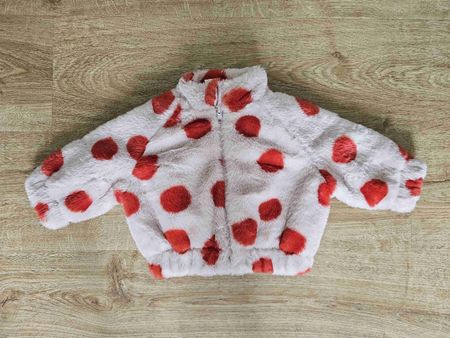 Kinder Plüschjacke mit Punkten beige rot neuwertig