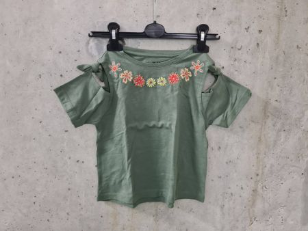T-shirt Manor Kids, olive, fleurs brodées, fille, 110/116