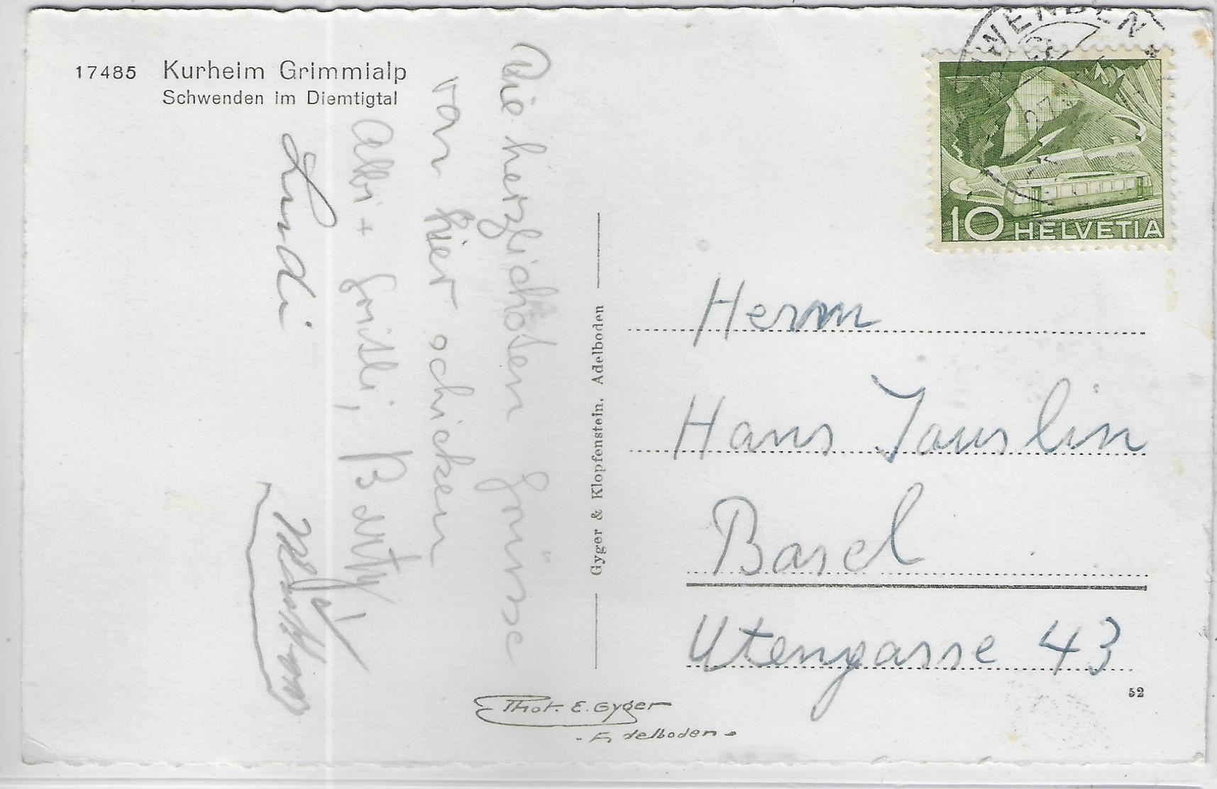 Cartoline postali: Kurheim Grimmialp - Schwenden im – Usato da Ettingen venduto da Kartenplanet 1