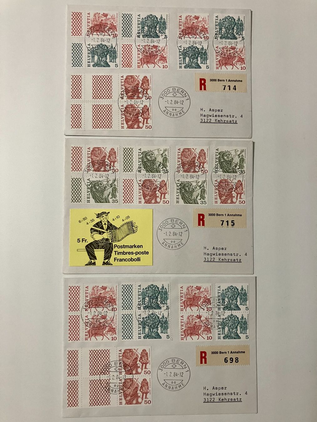 Tutti i francobolli: 1977+84, Volksbräuche, total 14 FDC's – Usato da Würenlos venduto da Eulenpostuhu