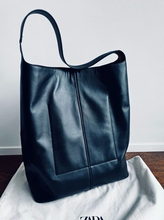 ZARA Schwarze Ledertasche Shopper von ZARA, praktisch neu (Neu