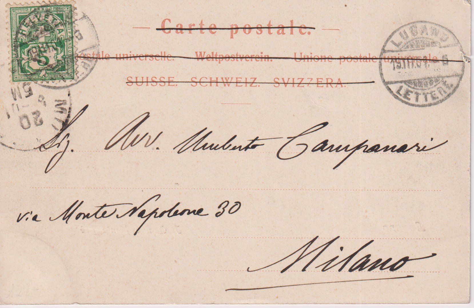 Cartoline postali: AK Lugano, il Quai e Monte Brè, 1901 – Usato da Riva San Vitale venduto da MAR-NAPO 1