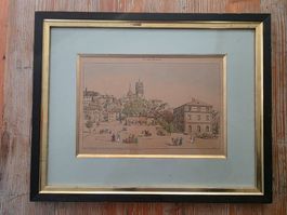 Stich Gemälde - Le Vieux Lausanne - Doppel Gold Rahmen