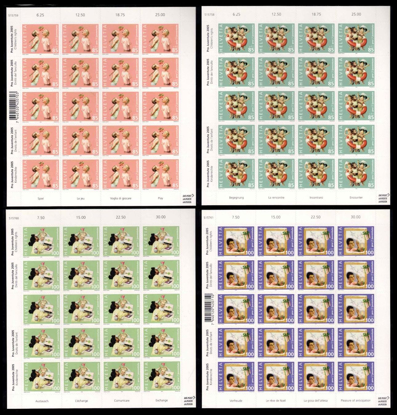 Tutti i francobolli: Pro Juventute 2005, Bogen Serie komplett, Kat.950.- – Nuovo (secondo la descrizione) da Nuglar venduto da Stamp88