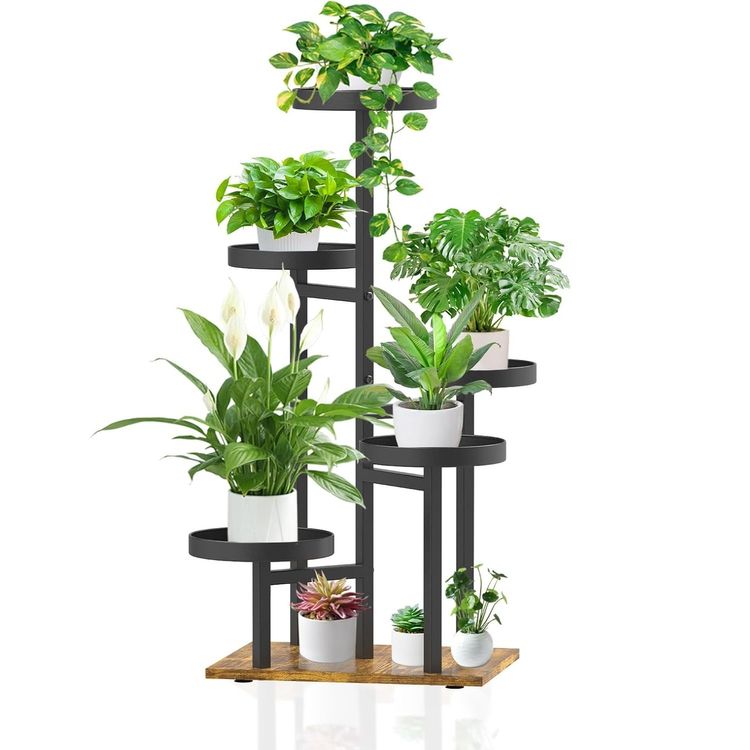 Pflanzenregal Industrial Style - 5-stöckige Blumenständer In Schwarz/braun Für Wohnzimmer & Balkon