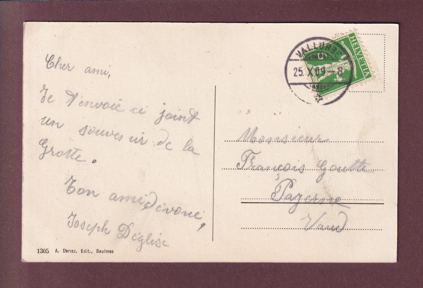 Cartoline postali: VALLORBE - Intérieur de la Grotte - 1909 – Usato da Pully venduto da nicecards 1