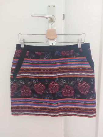 Promod Minirock: hochwertig, mehrfarbig, Boho-Stil, Gr. 36