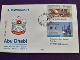 Erstflugbrief Abu Dhabi - Zürich , 2.4.1975 via Athens