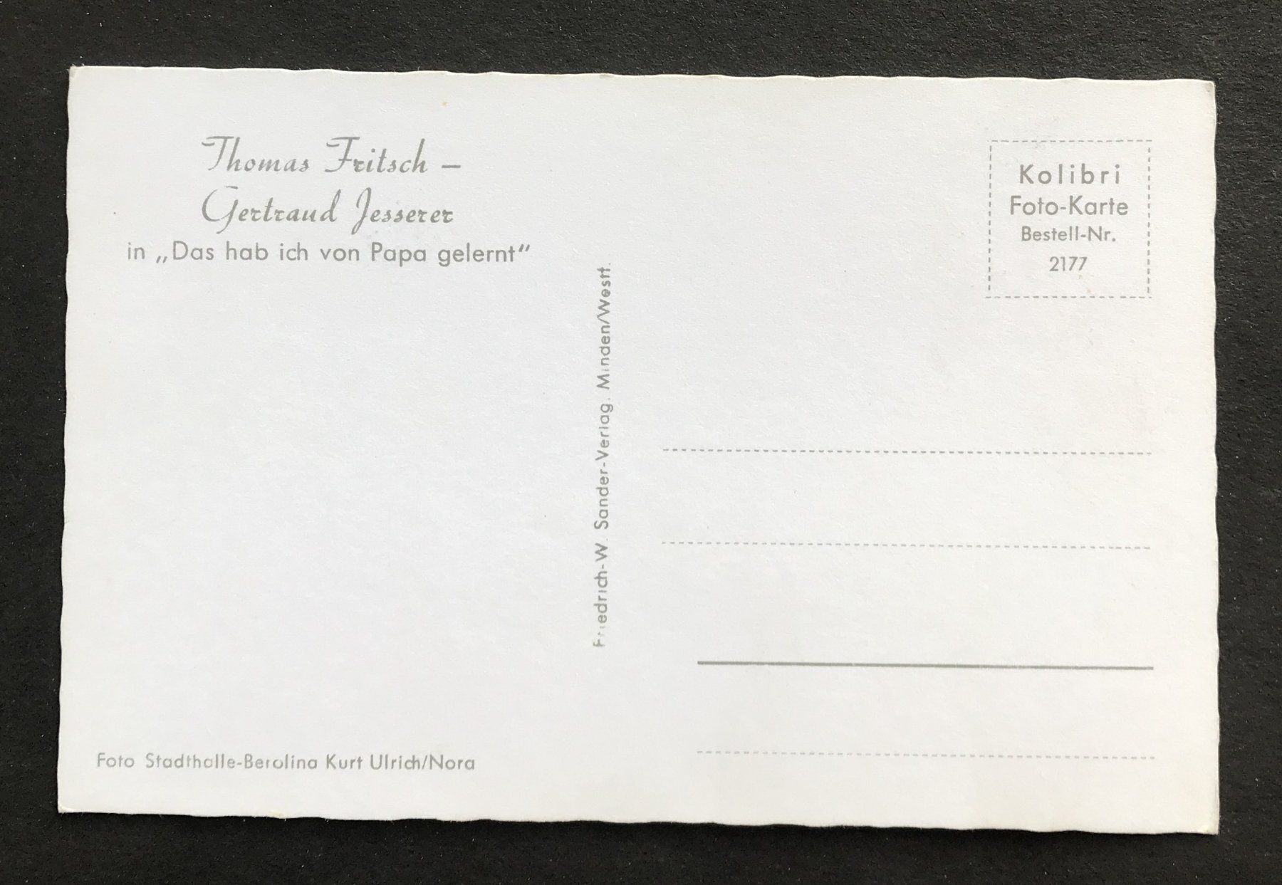 Cartoline postali: ANSICHTSKARTE THOMAS FRITSCH UND GERTRUD – Usato da Ostermundigen venduto da wini63 1