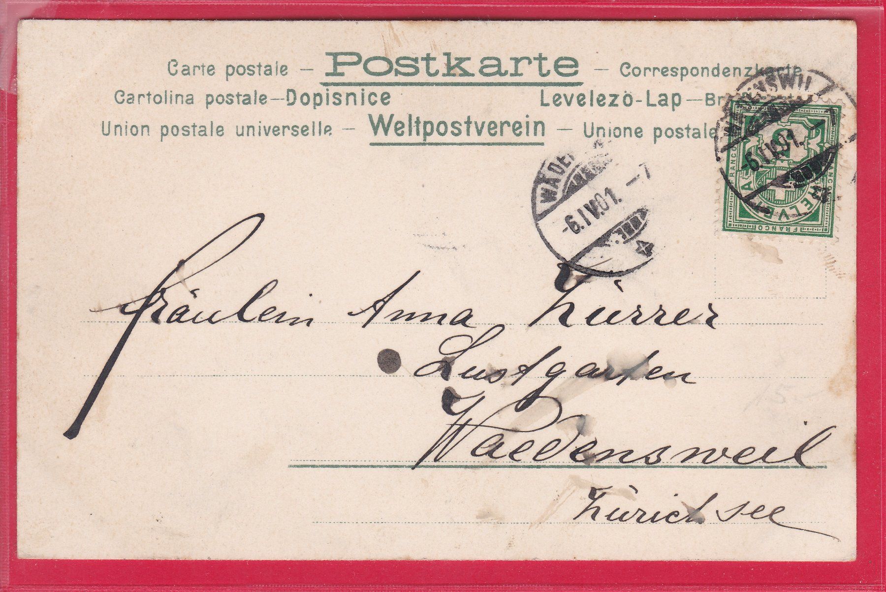 Ansichtskarten: FRÖHLICHE OSTERN, 6.4.1901 – Gebraucht aus Oberrieden von Gebirgsstelze 1