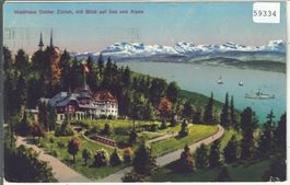 Waldhaus Dolder Zürich, mit Blick auf See und Alpen - Litho
