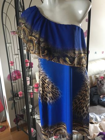 Robe moulante asymétrique Lucas & Emma léopard bleue L