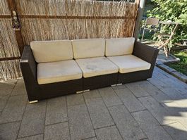 Gartensofa Rattan braun mit Polster gebraucht Zustand