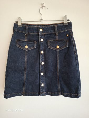 Jupe en jean Des Petits Hauts T0 bleu foncé boutonné devant