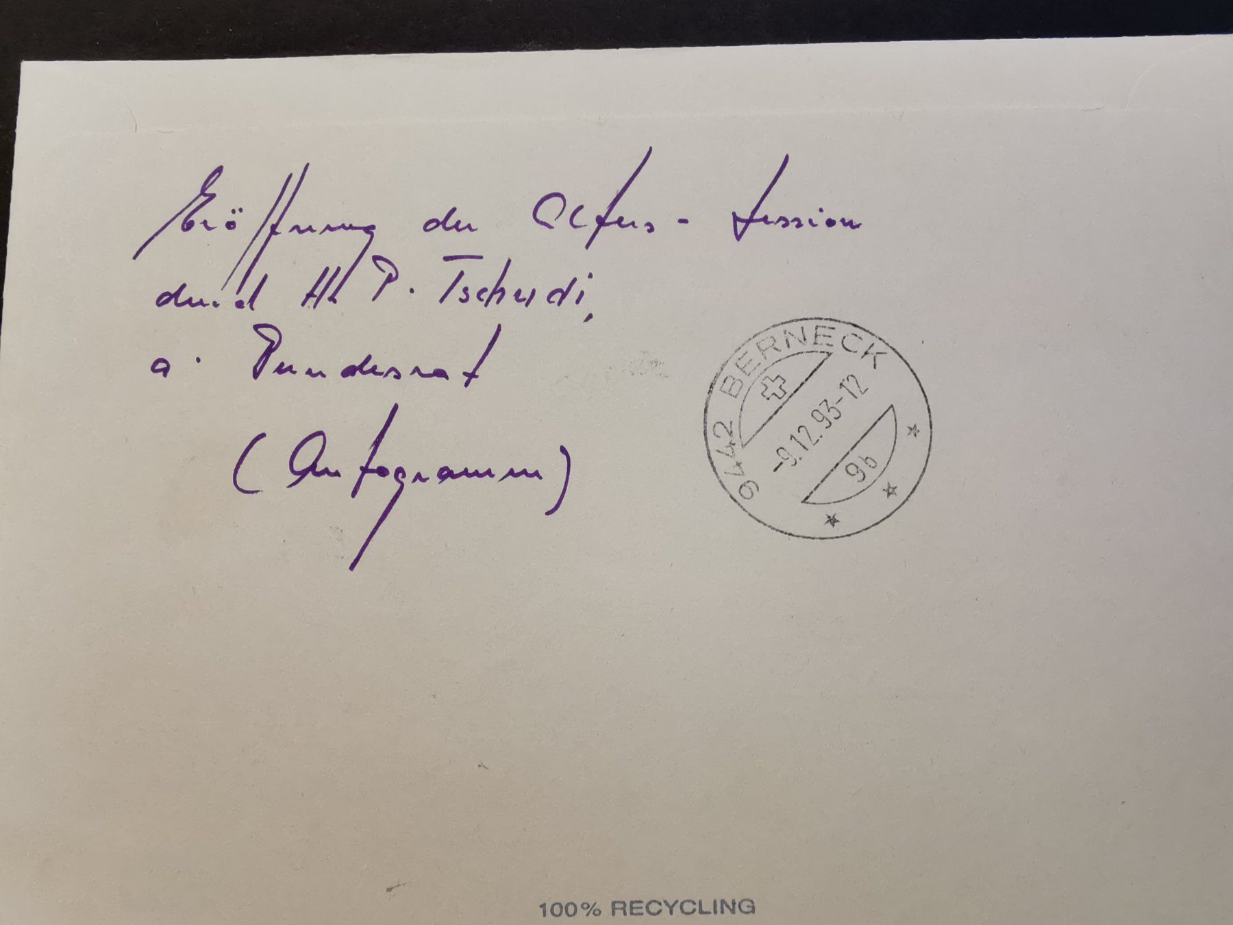 Autografi: Bundesrat   Tschudi  Autogramm  1993  Alterssession – Usato da Rheineck venduto da kat_7gld 1