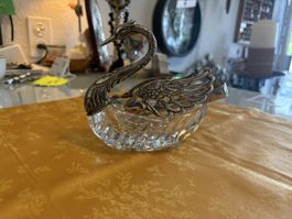 Antiker Kristall-Schwan mit Zuckerzange 835 Silber 🦢