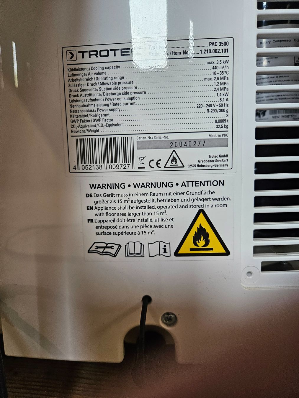 Trotec Condizionatori: TROTEC PAC 3500 Klimagerät (Monoblock) – Usato da Oberstammheim venduto da Zuegverchaufer 6