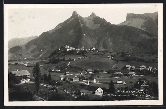 Cartoline postali: Gruyères, Vue Générale et Dent de Bro – Usato da Berlin venduto da bartko-reher