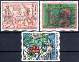 1976 FRANKREICH BAS-RELIEF + GEMÄLDE 3 MARKEN **POSTFRISCH**