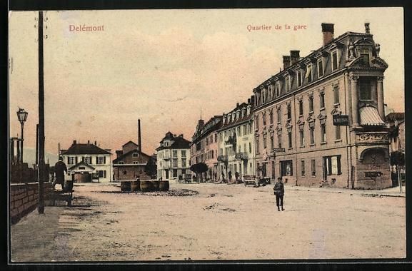 Cartoline postali: AK Delémont, Quartier de la gare, 1908 – Usato da Berlin venduto da bartko-reher