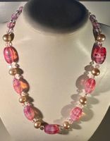 Collier vintage, perles verre moulé, cristal facettes Bohêm