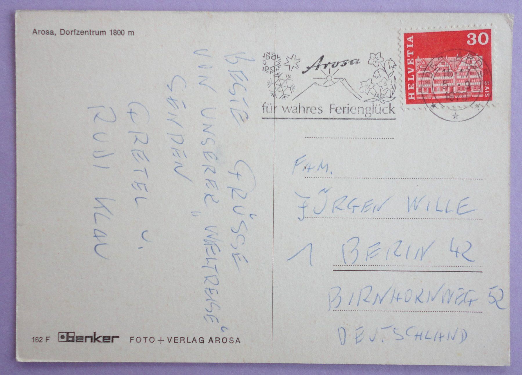 Cartoline postali: Arosa, Dorfzentrum, 1800 m – Usato da Fétigny venduto da Billy2miny 1