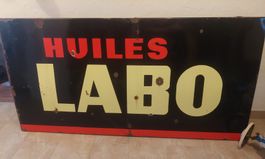 Emailschild Huiles Labo, ca 195/ 100 cm