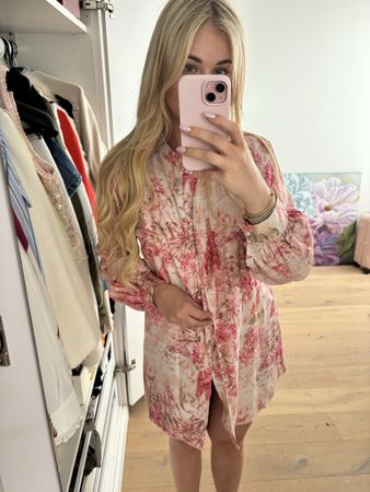Kleid Blumenmuster Rosa Weiss Langarm Grösse M guter Zustand