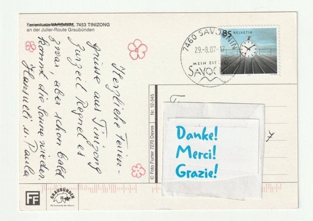 Cartes postales: Postkarte 2007, Ferienhaus Vardaval Tinizong, Graubünden – D'occasion à St. Gallen par Ricardo_Deals 1