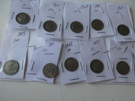 Schweiz 1883-1913, Konvolut 10 alte 10-Räppler