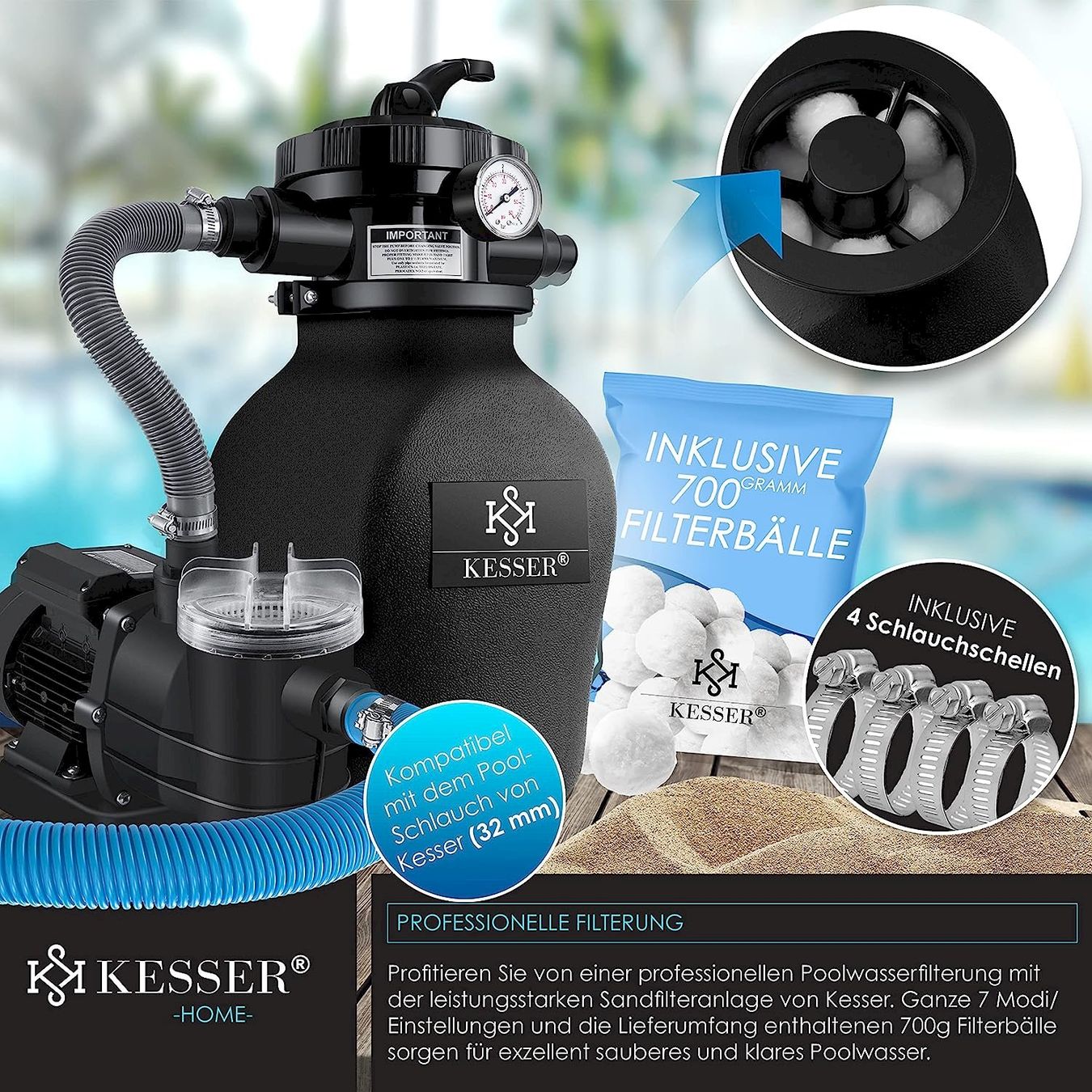 Piscine: Sandfilteranlage 10200 L/h 400W schwarz – Nuovo e nell'imballaggio originale da Bottighofen venduto da zaap 5