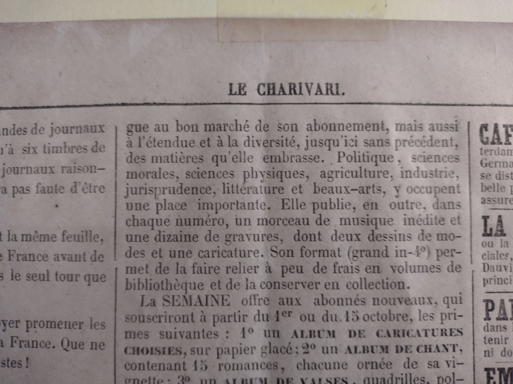 Grafiken & Lithographien: DRUCKGRAFIK LE CHARIVARI 1847 – Gebraucht aus Oberwil BL von Fgquerschleeger 2
