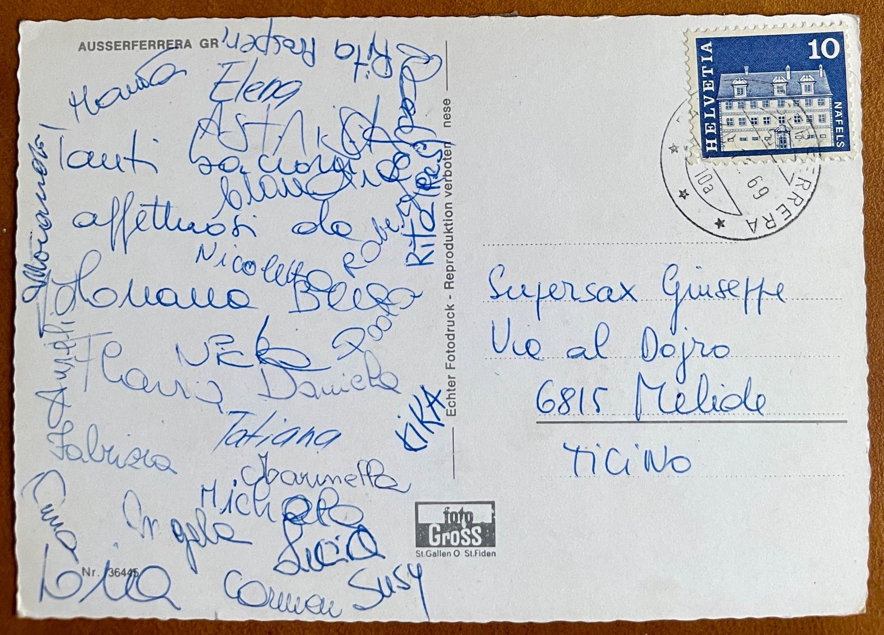Cartoline postali: AUSSERFERRERA - Val Ferrera - 1969 – Usato da Lutry venduto da Ediego 1
