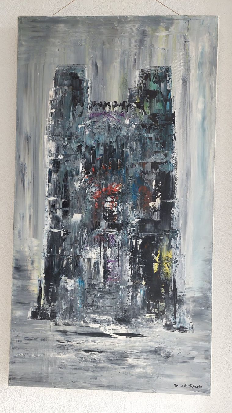 Gemälde: grosses Oelbild von Bruno A. Weber. Abstr.Kathedrale – Gebraucht aus Bollingen von Jan07 1