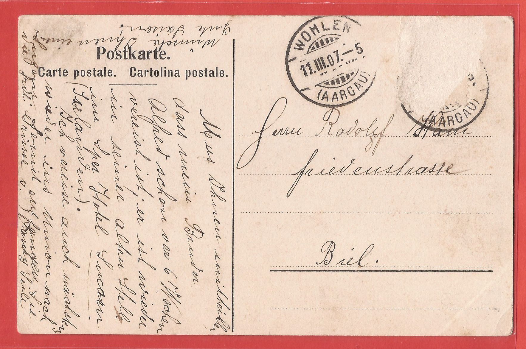 Ansichtskarten: Wohlen AG - 1907 – Gebraucht aus Fislisbach von Porano 1