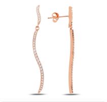 Ohrringe Hänger Zirkonia roségold 925 Silber Welle filigran