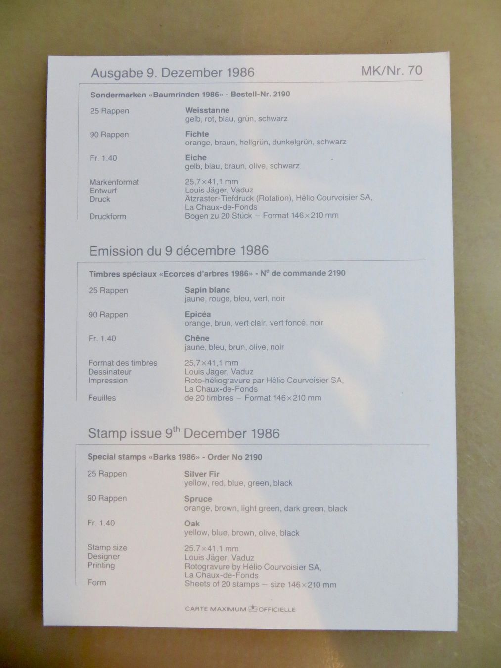 Tutti i francobolli: Liechtenstein Karte 1986 – Nuovo (secondo la descrizione) da Basel venduto da 8013 1